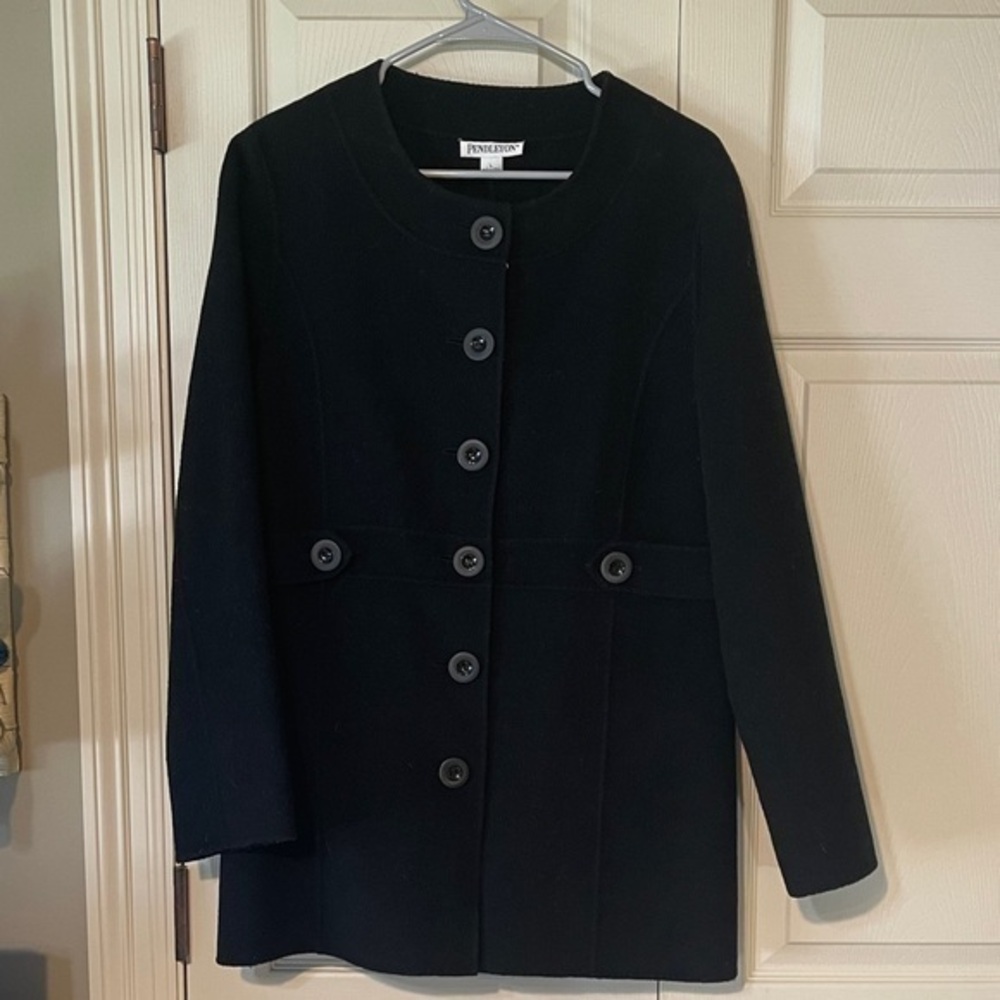 Pendleton Black Round-Neck Wool Pea Coat